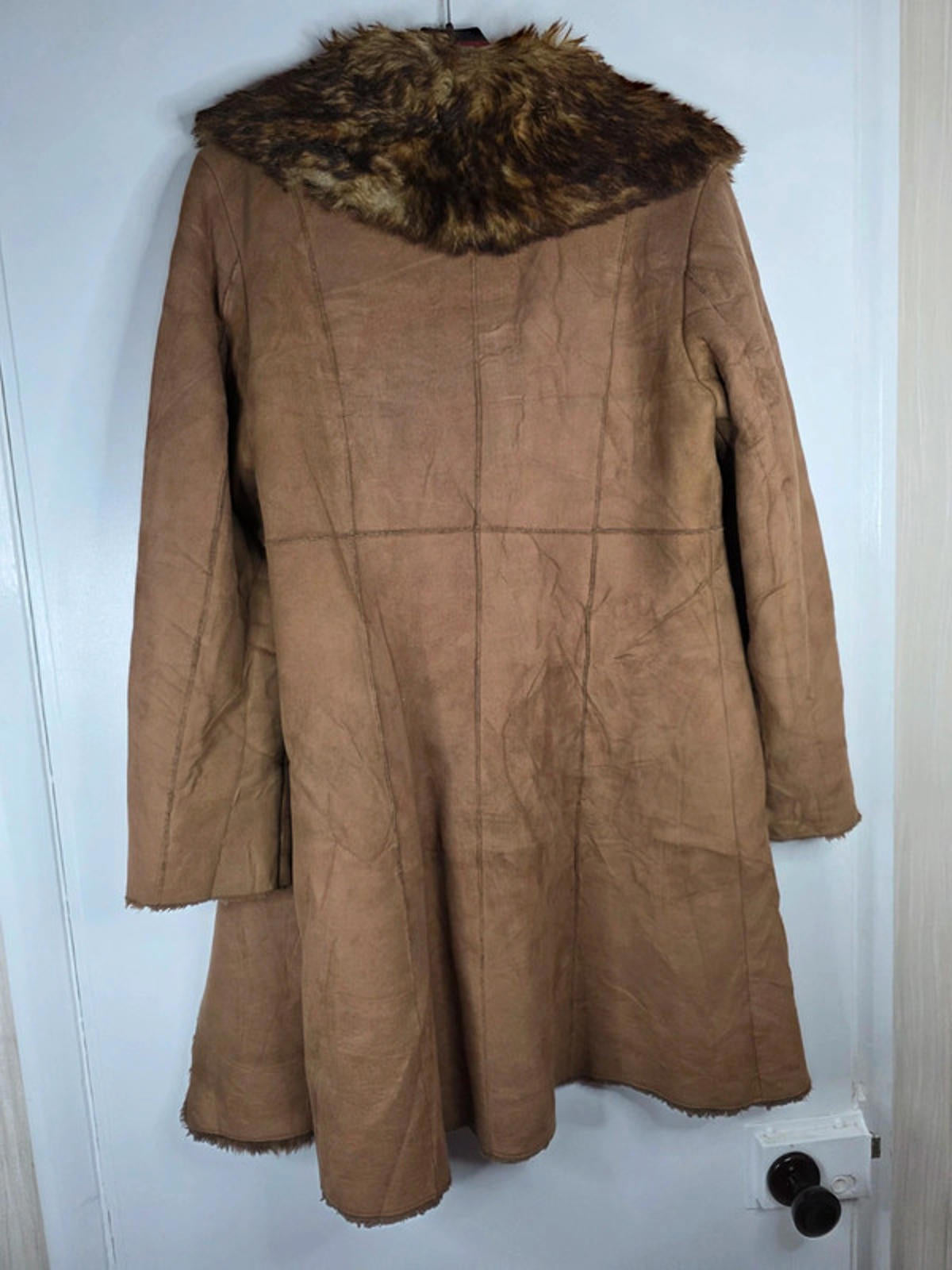 Vintage Y2K Nine West Faux Suede Longline Coat with Faux Fur Collar UK size 10