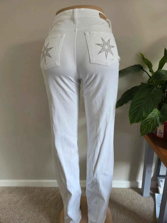 Vintage Y2K Cambio Mid Rise Straight Jeans White UK Size 12 Tall