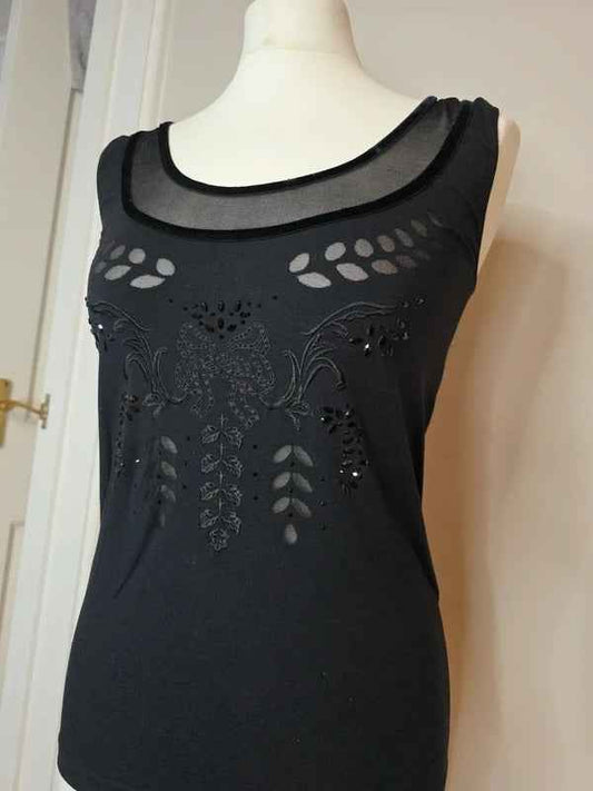 Wolford Mesh Panel Embellished Sleeveless Top UK Size 10