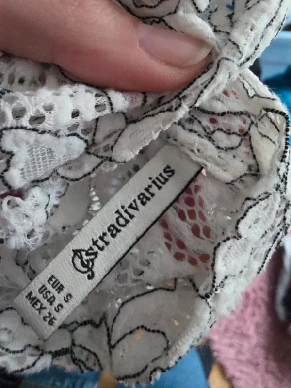 Stradivarius White Lace High Neck Top UK Size 8