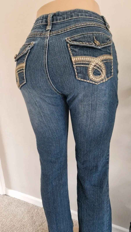 Y2K "Cato Premium" Mid Rise Bootcut Dark Wash Festival Grunge Denim Jeans UK 12
