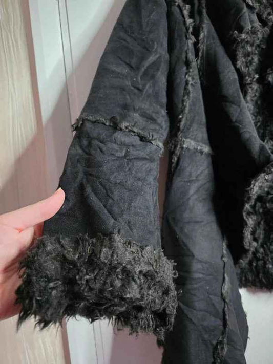 Vintage Y2K Donna Salyers Faux Suede & Faux Fur Asymmetric Coat UK size 14/16