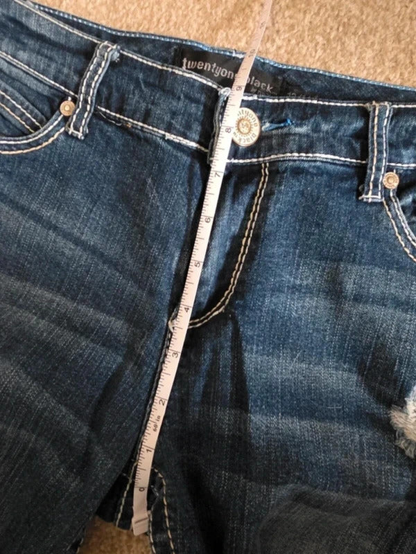 Vintage Y2K Twenty One Black Mid Rise Bootcut Distressed Jeans UK Size 14