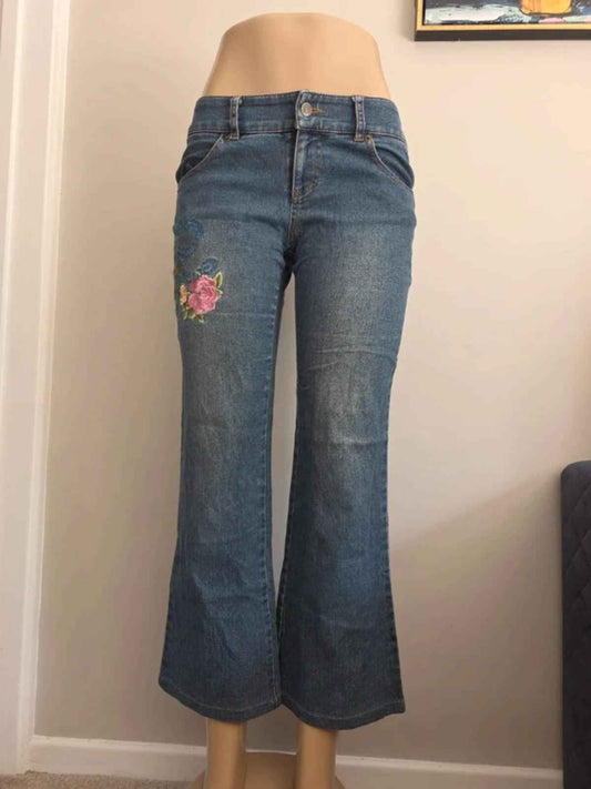 Moss Club Low Rise Embroidered Vintage Y2K Jeans UK Size 8
