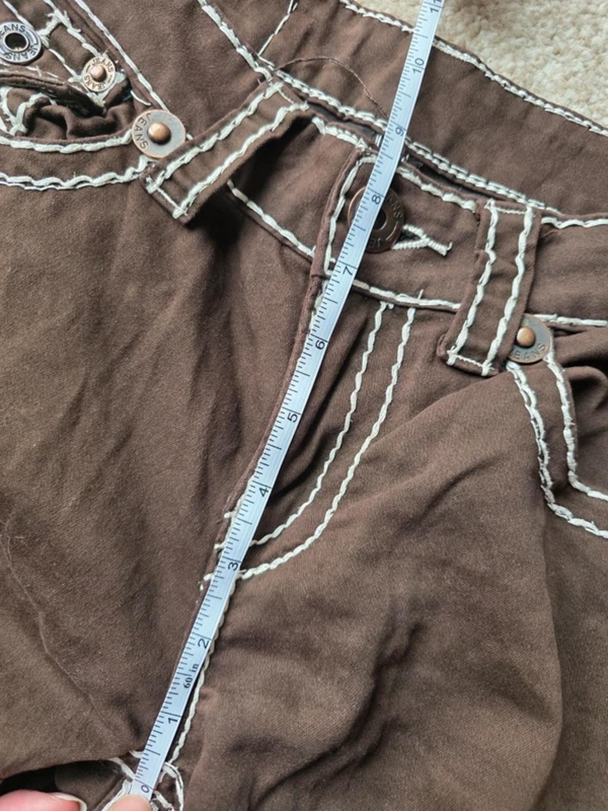 Vintage Y2K Slim Fit Jeans UK Size 10 Petite Brown Contrast Stitch