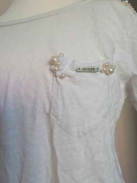 Guess Oversized Embellished Pocket T Shirt UK Size 8