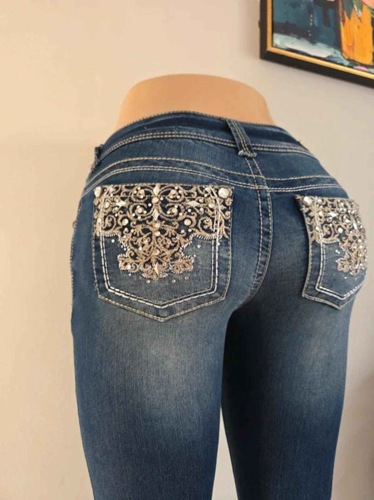 Wallflower Vintage Y2K Low Rise Bling Skinny Jeans UK Size 4