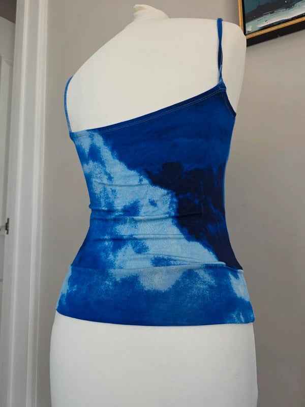 Vintage Y2K Blue Tie Dye Stretch Cami Top UK Size 8