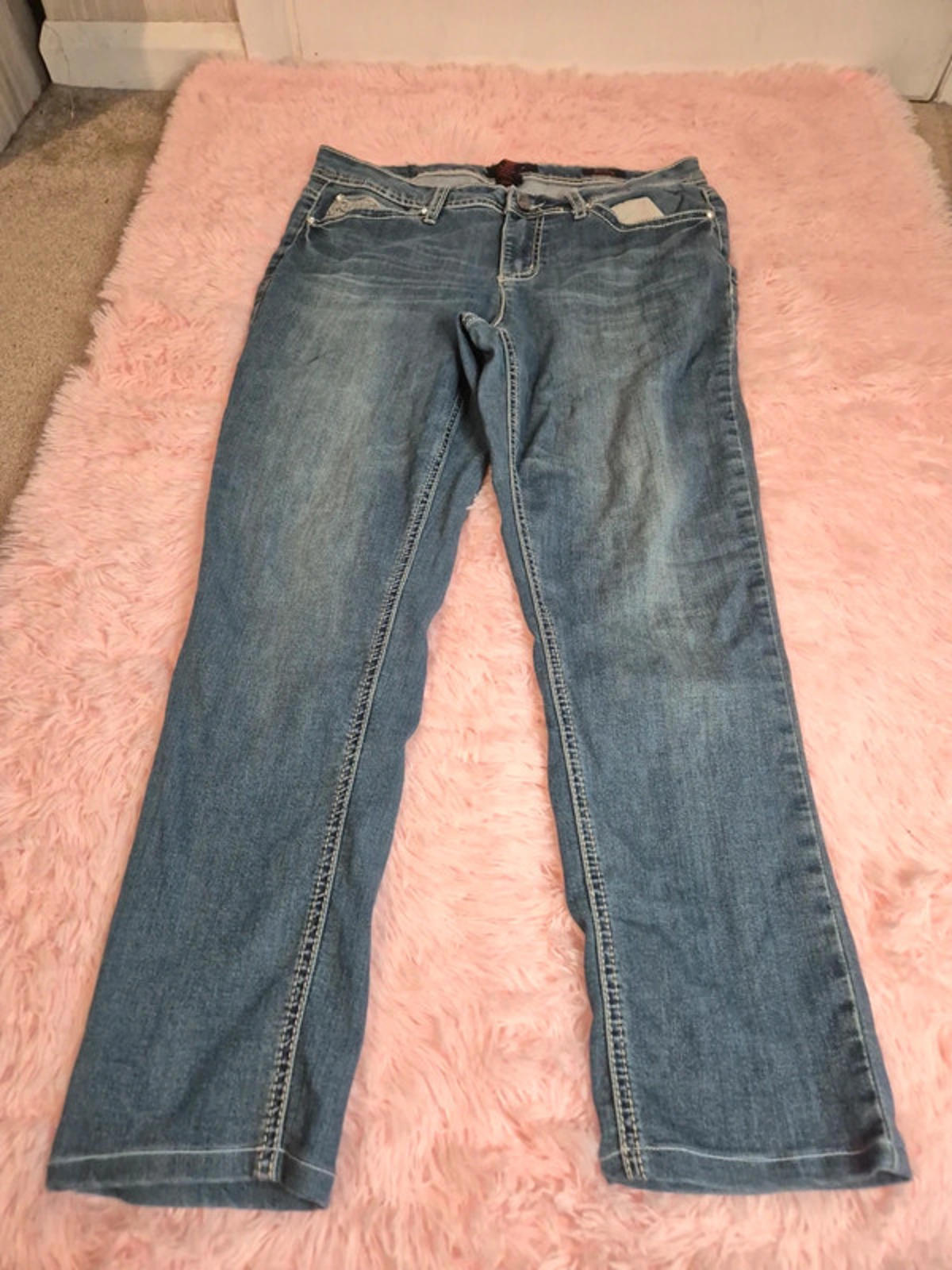Vintage Y2K Earl Jean Skinny Jeans Bling Back Mid Rise UK 12 Petite/Cropped