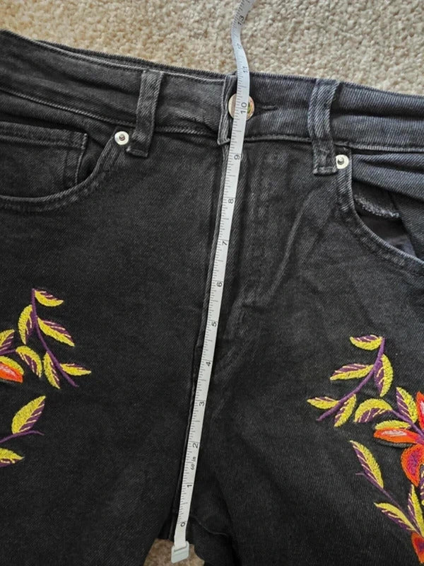 H&M Vintage Y2K High Rise Embroidered Jeans UK Size 6 Petite