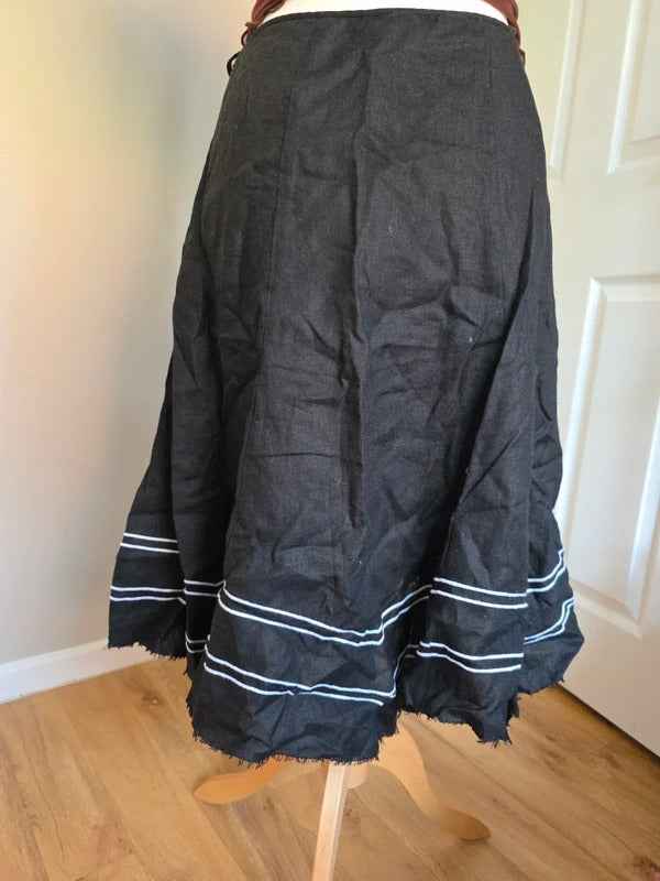 Nine West Black Linen Embroidered Midi Skirt UK Size 8
