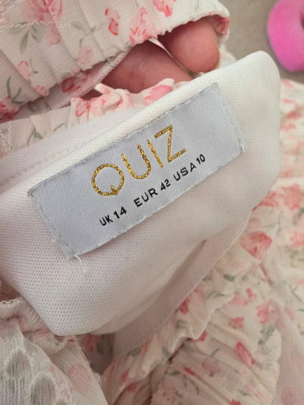 Quiz Pink Floral Ruffle Mini Dress UK Size 12-14