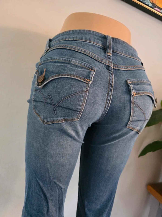 Vintage Y2K Worn Low Rise Straight Jeans UK Size 8 Tall