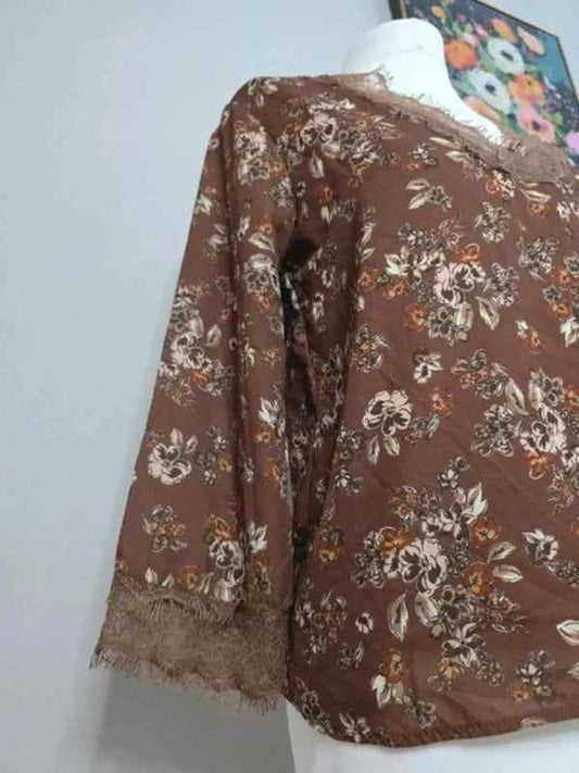 Vintage Y2K Made In Italy Floral Lace Trim Blouse UK Size 8