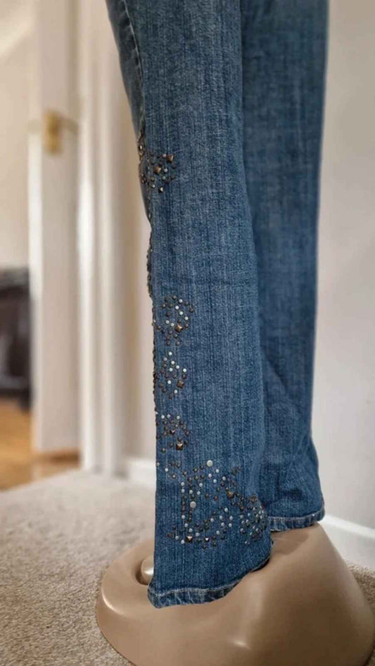 Y2K "Coldwater Creek" Mid Rise Bootcut Studded Tall Denim Jeans UK 12