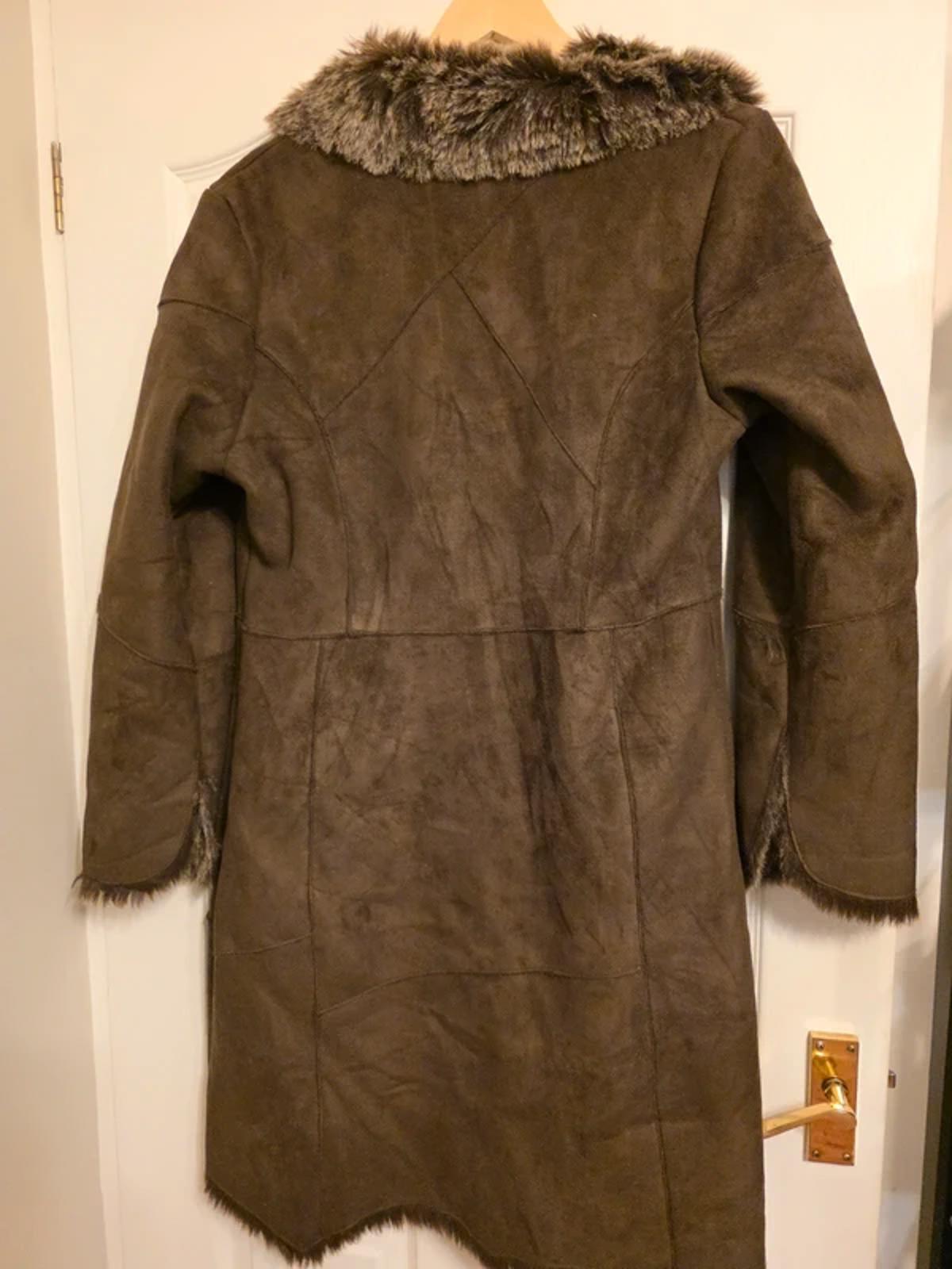 Y2K Brown Faux Wit & Wisdom Shearling Penny Lane Coat With Fur Trim UK Size 14