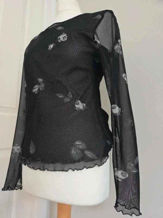 Anna Ferrari Sheer Floral Mesh Long Sleeve Top UK Size 10