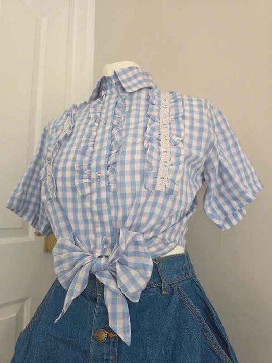 Andrea Mare & Camicie Ruffle Gingham Coquette Vintage Y2K Blouse UK Size 8