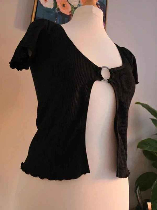 Urban Outfitters Black Ribbed Ring Detail Top UK 4/6 Bnwt