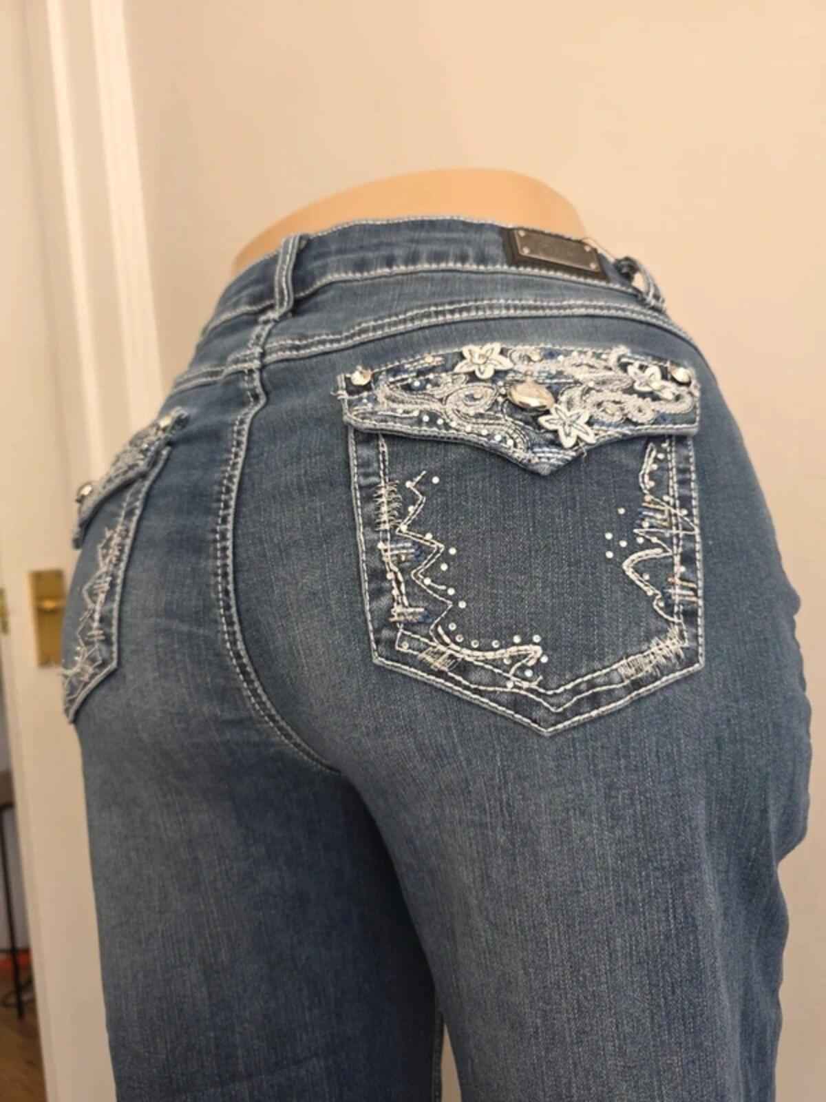 Earl Mid Rise Capri Vintage Y2K Bling Jeans UK Size 14