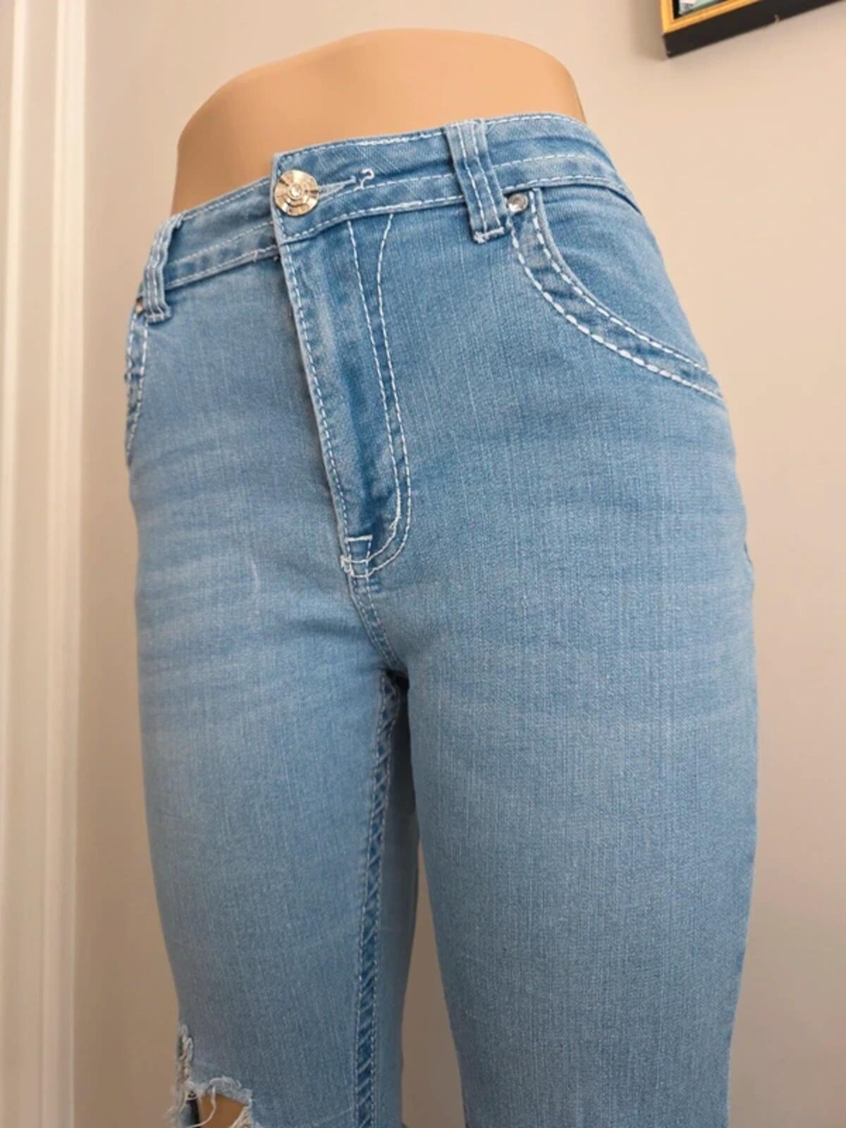 Y Jeans High Rise Distressed Flared Vintage Y2K Jeans UK Size 12 Petite