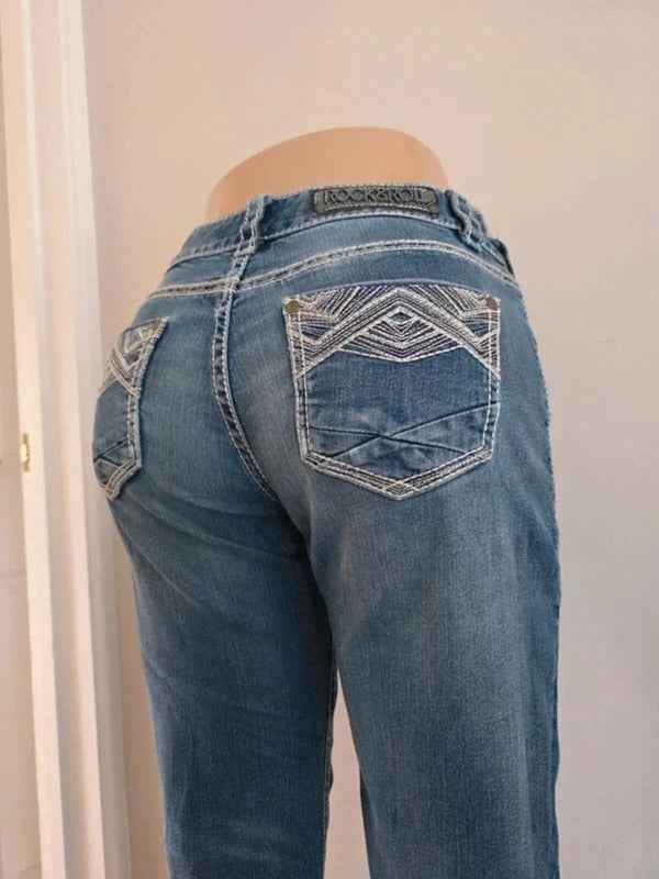 Rock & Roll Mid Rise Baby Bootcut Vintage Y2K Jeans UK Size 8 Tall