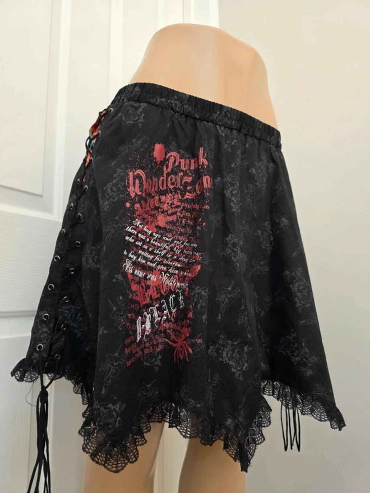 Vintage Y2K Punk Emo Goth Lace Up Handkerchief Skirt UK Size 6–12