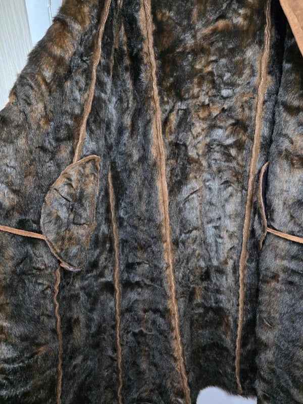 Vintage Y2K Faux Suede Longline Coat with Faux Fur Collar UK size 16/18
