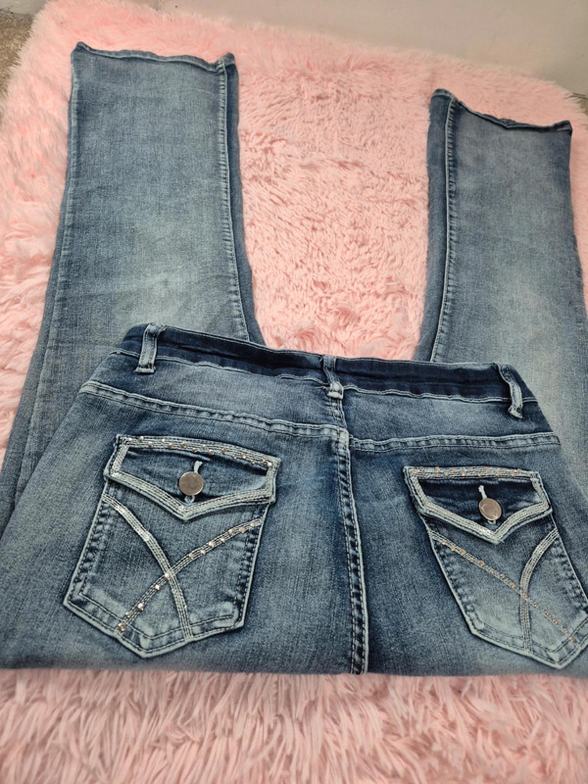 Vintage Y2K Embroidered Bootcut Jeans No Label Mid Rise UK 8 Petite
