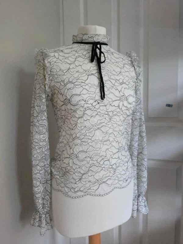 Stradivarius White Lace High Neck Top UK Size 8