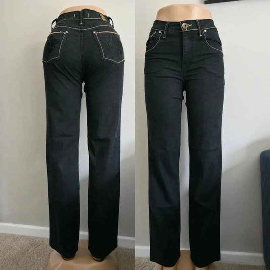 New Caro Vintage Y2K Mid Rise Straight Leg Black Jeans UK Size 8