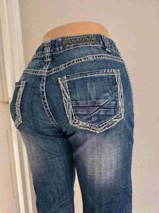 Vintage Y2K Rock & Roll Cowgirl Mid Rise Boyfriend Jeans UK Size 10 tall
