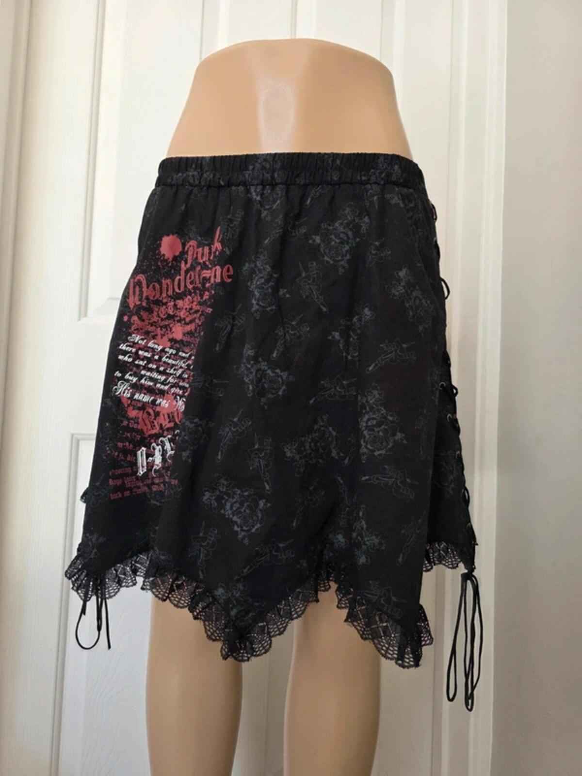 Vintage Y2K Punk Emo Goth Lace Up Handkerchief Skirt UK Size 6–12