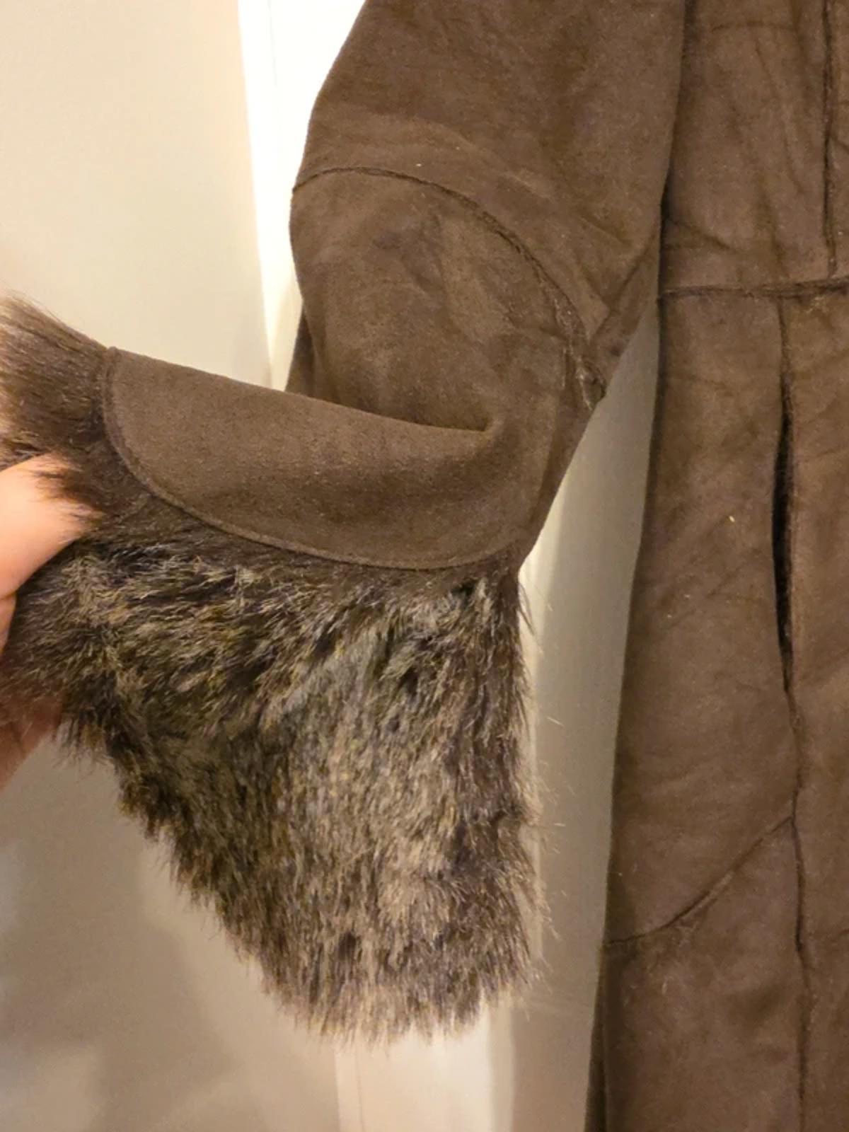 Y2K Brown Faux Wit & Wisdom Shearling Penny Lane Coat With Fur Trim UK Size 14