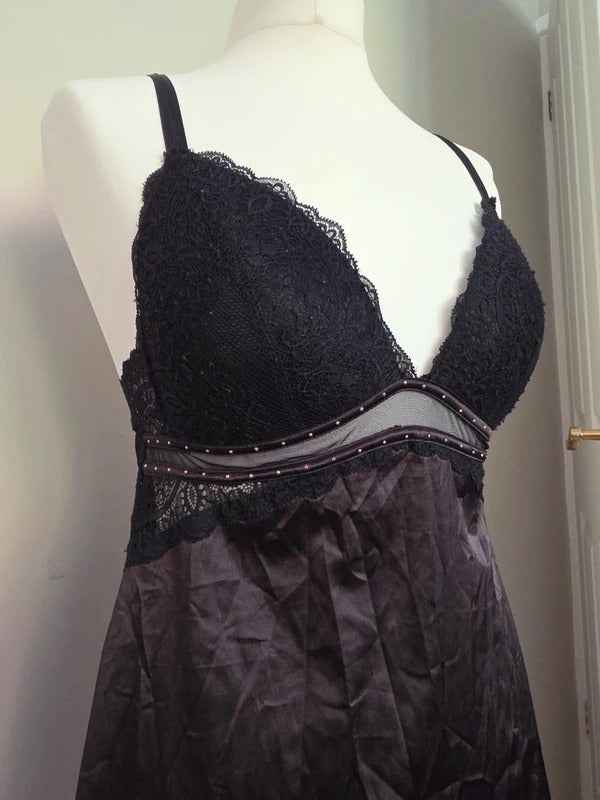 Vintage Y2K Lace Satin Babydoll Nightie UK Size 8