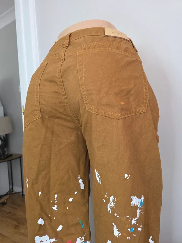 MNMl High Rise Straight Leg Paint Splatter Jeans UK Size 20