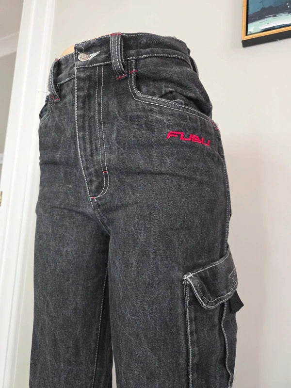 FUBU High Rise Cargo Jeans UK Size 8 Petite