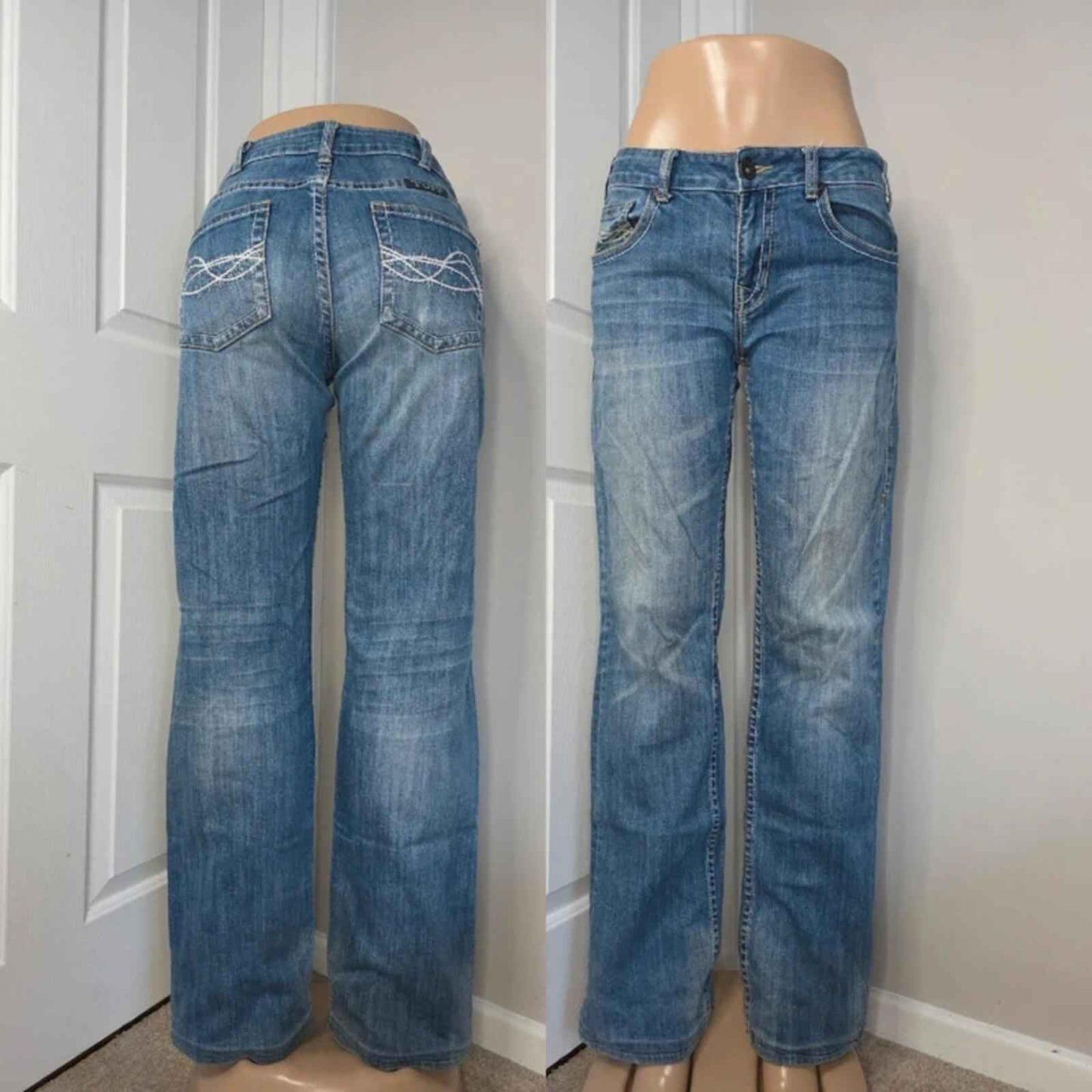 Cowgirl Tuff Mid Rise Relaxed Bootcut Jeans UK Size 10 Tall