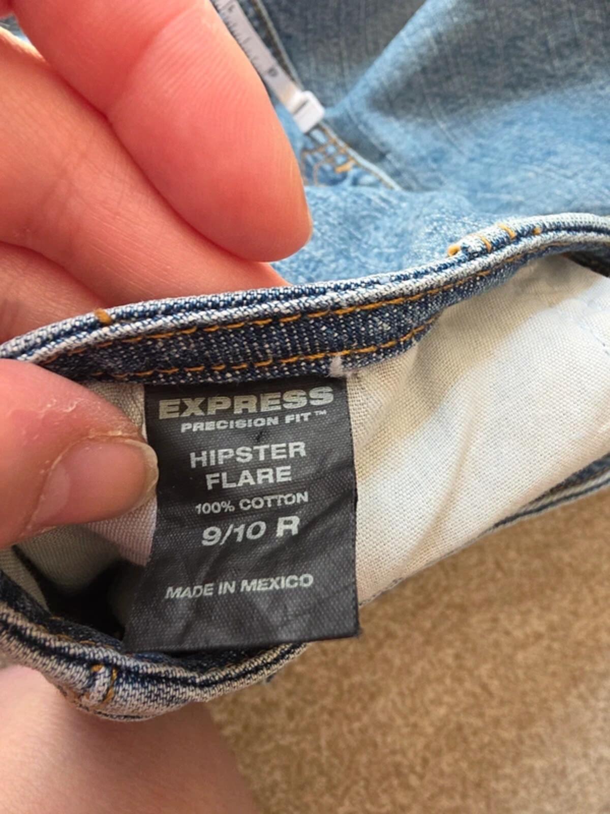 Express Mid Rise Hipster Flared Vintage Y2K Jeans UK Size 10/12 Tall