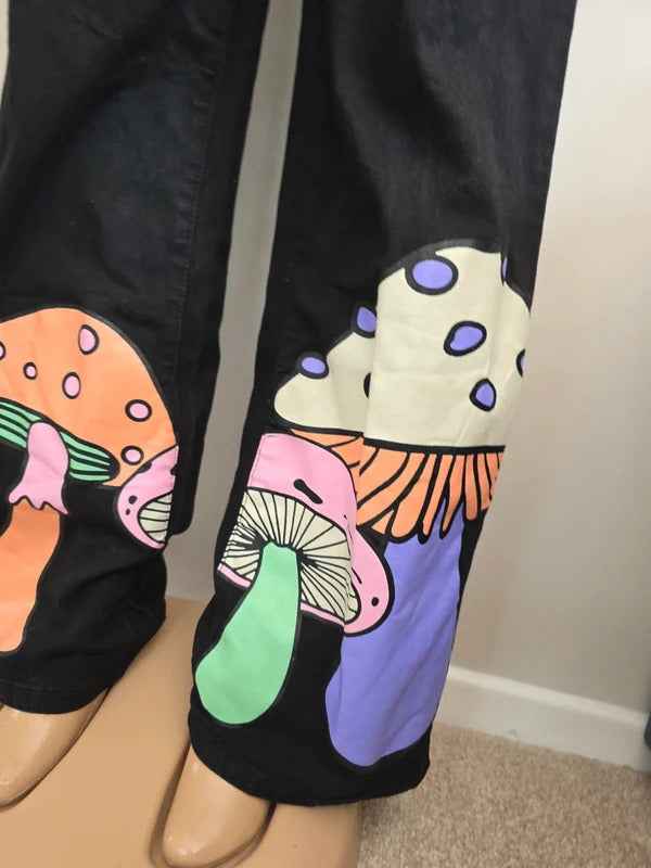 Machine Wide Leg Black Printed Jeans UK Size 8 Tall