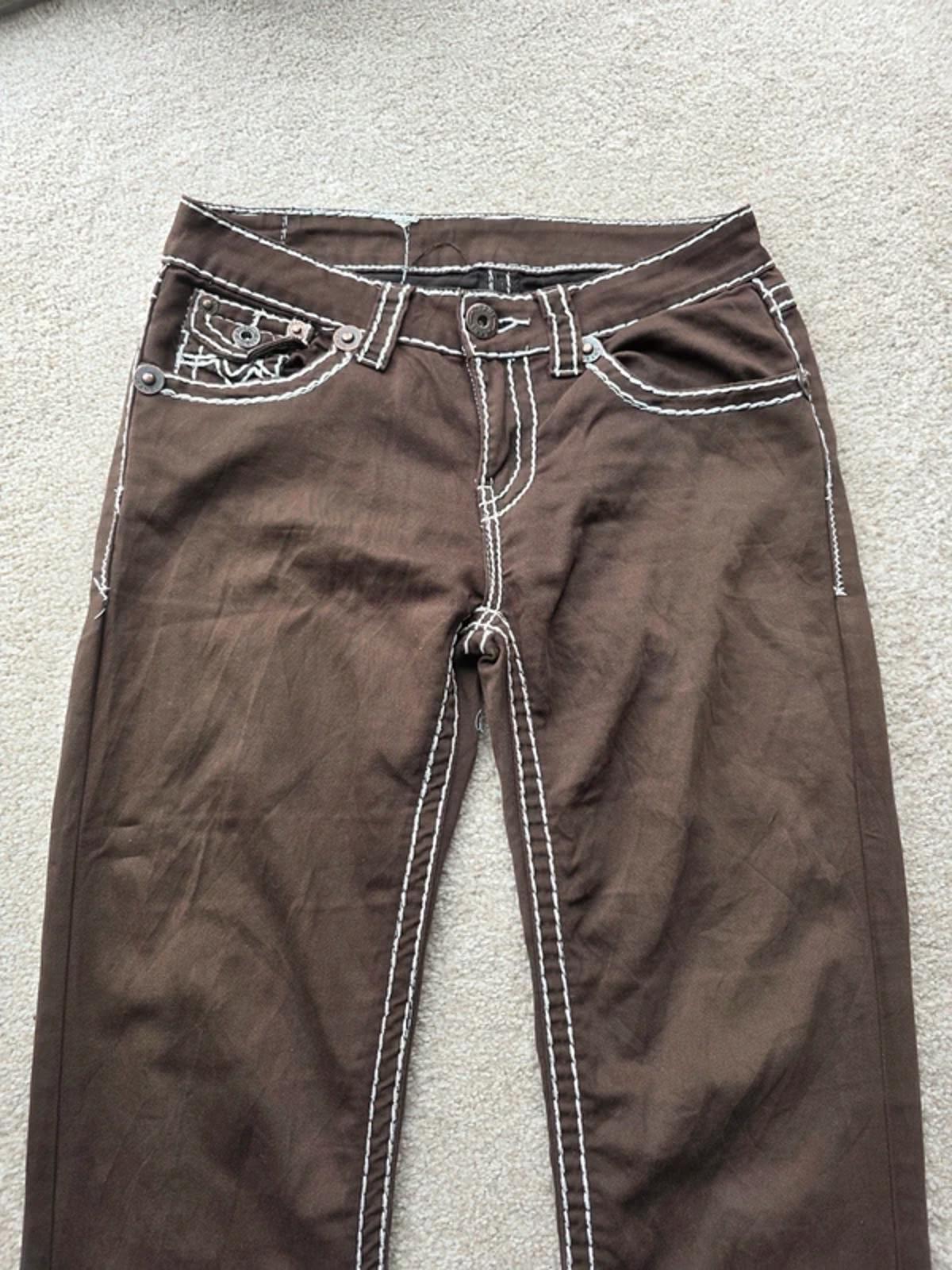 Vintage Y2K Slim Fit Jeans UK Size 10 Petite Brown Contrast Stitch