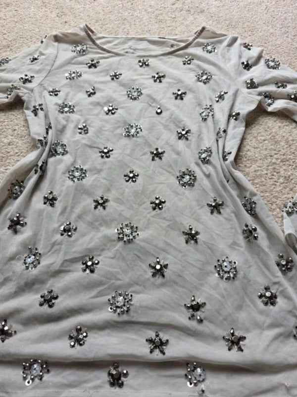 Vintage Y2K Sheer Embellished Mesh Top Long Sleeve UK Size 10