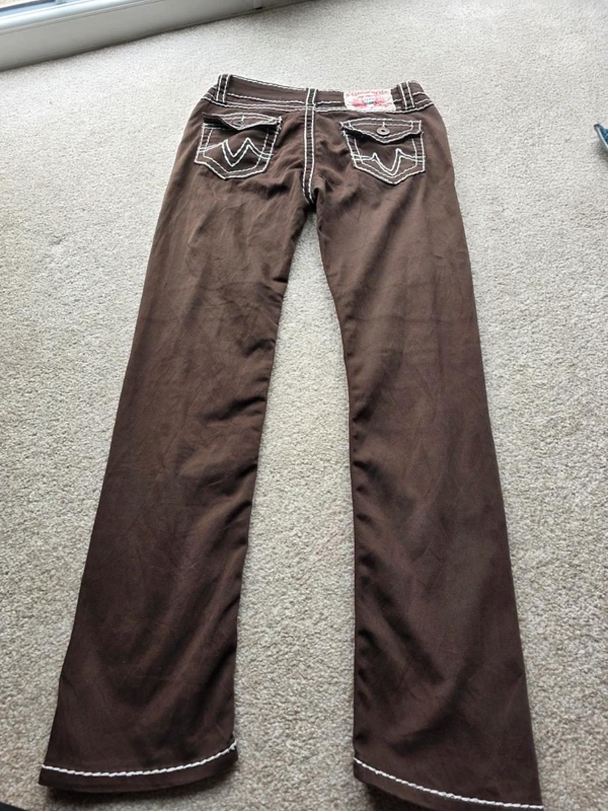 Vintage Y2K Slim Fit Jeans UK Size 10 Petite Brown Contrast Stitch