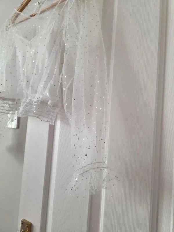 Vintage Y2K Tally Weijl Sheer Sequin Mesh Crop Top UK Size M
