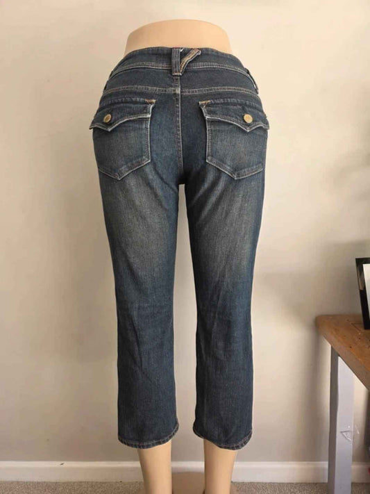 Vintage Y2K Navy Natural Mid Rise Cropped Jeans UK Size 10