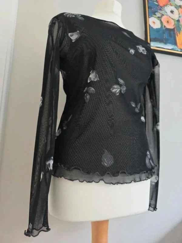 Anna Ferrari Sheer Floral Mesh Long Sleeve Top UK Size 10