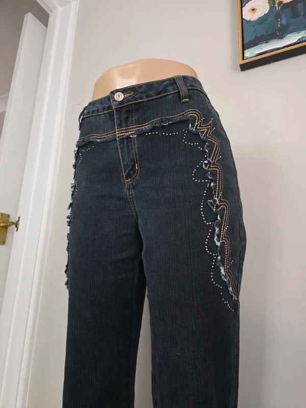 Annabell Mid Rise Cropped Vintage Y2K Jeans UK Size 12/14