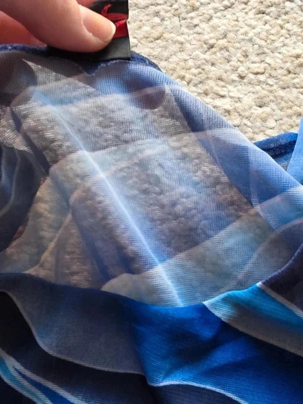 Vintage Y2K Blue Sheer Mesh Flare Sleeve Top UK Size 6/8
