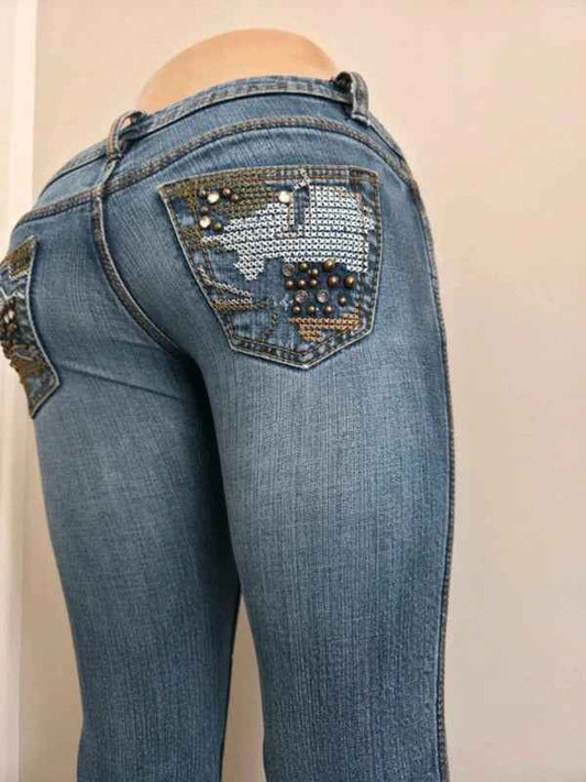 XXI Ultra Low Rise Distressed Baby Bootcut Vintage Y2K Jeans UK Size 4