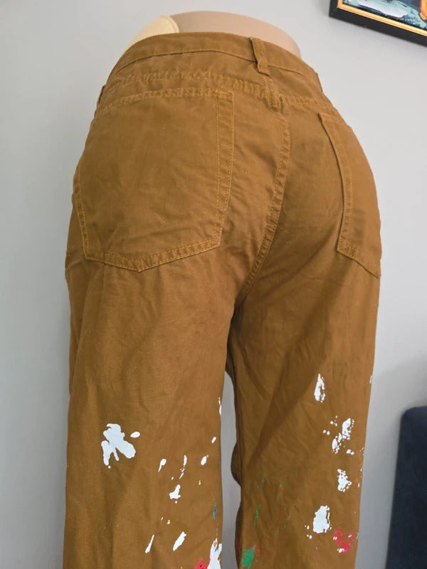 MNMl High Rise Straight Leg Paint Splatter Jeans UK Size 20